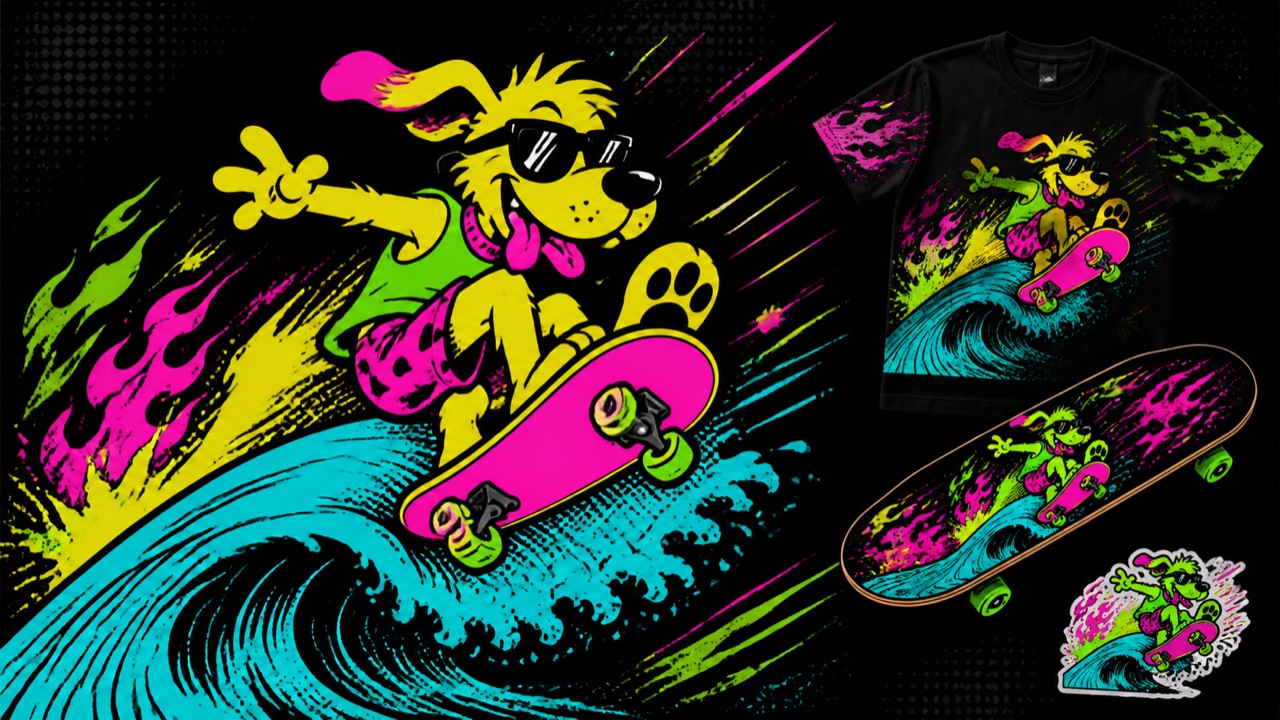 Rad Dog / Neon Surf — AI interpretation, not a reference