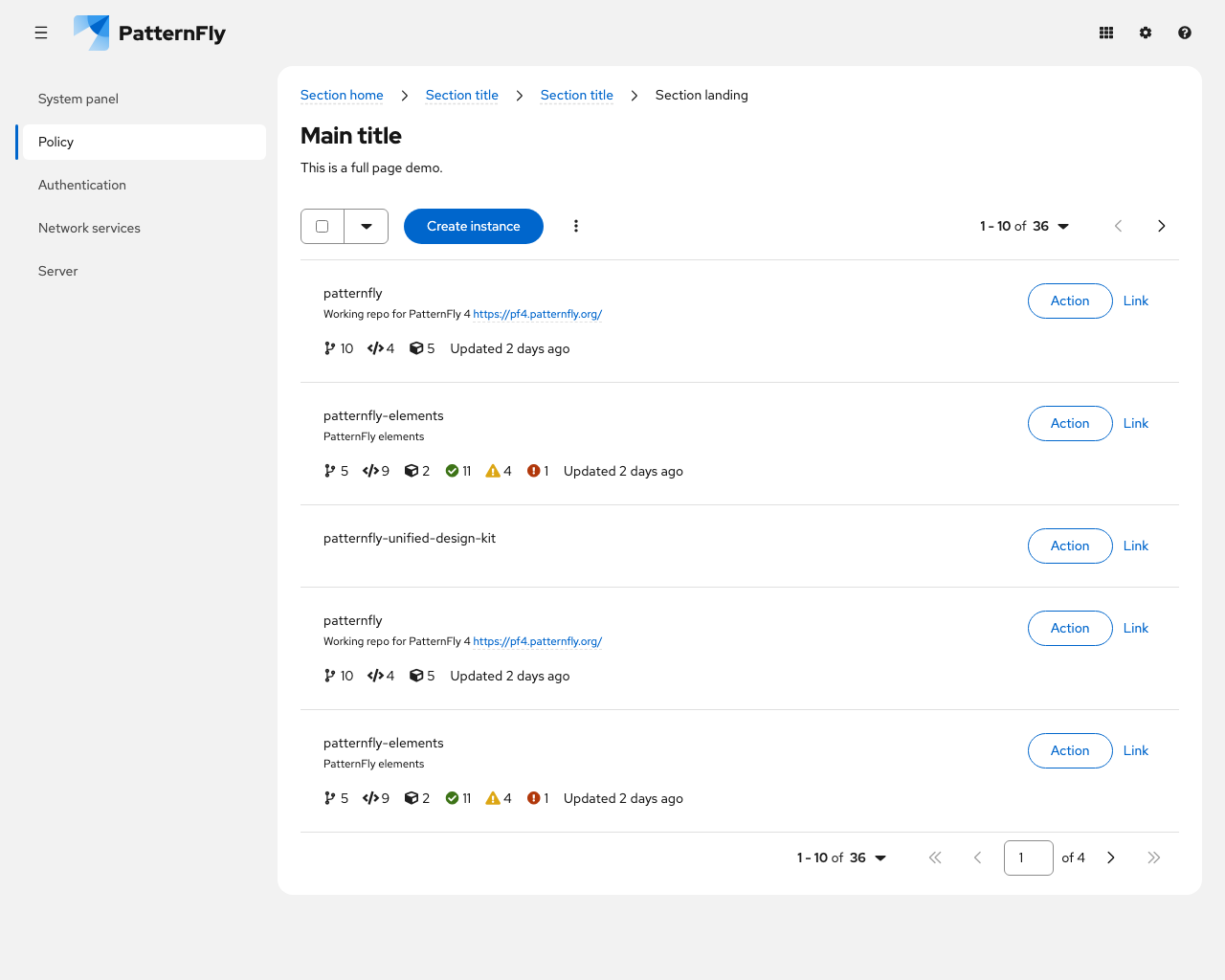 PatternFly — PatternFly — official desktop data-list demo snapshot — Copyright (c) 2019 Red Hat, Inc. / MIT